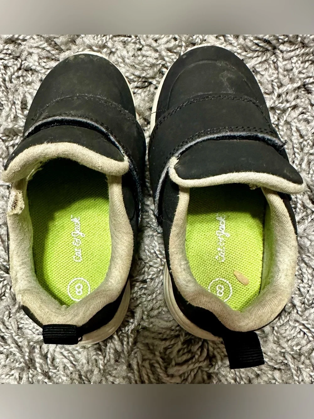 Cat & Jack Black Slip-On Sneakers with Lime Green Insoles